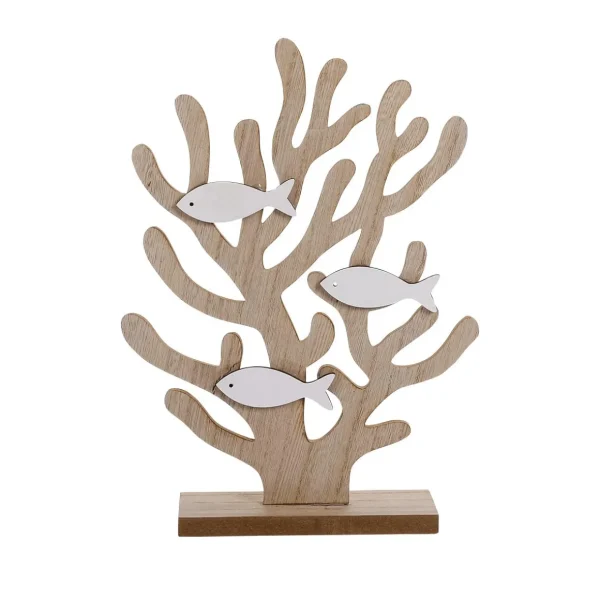 Sommerdeko^DecoWoerner Deko-Korallen-Holz-Aufsteller Mit Fischen 22 X 6 X 30 Cm Naturholz