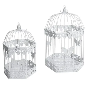 Frühlingsdeko^DecoWoerner Dekoratives Metall-Vogelkäfig-Set 2 Stück 48 X 26 X 23 Cm - 41 X 21 X 18 Cm weiß
