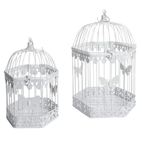 Frühlingsdeko^DecoWoerner Dekoratives Metall-Vogelkäfig-Set 2 Stück 48 X 26 X 23 Cm - 41 X 21 X 18 Cm weiß