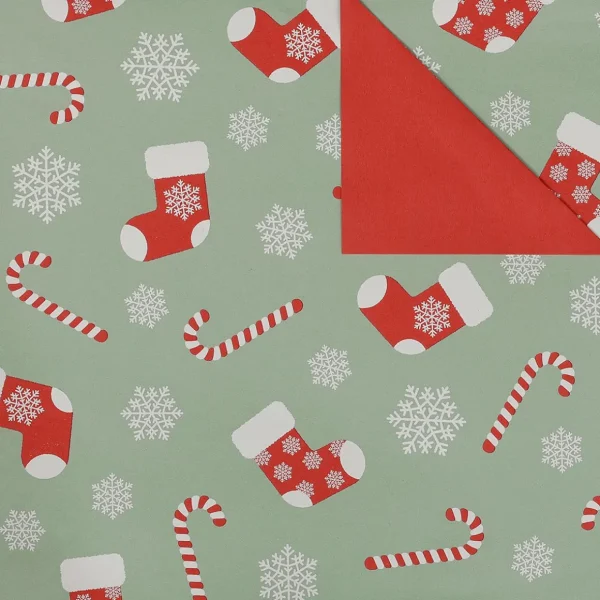 Geschenkpapier^DecoWoerner Doppelseitiges Geschenkpapier Zuckerstangen Und Socken, Mint / Rot grün