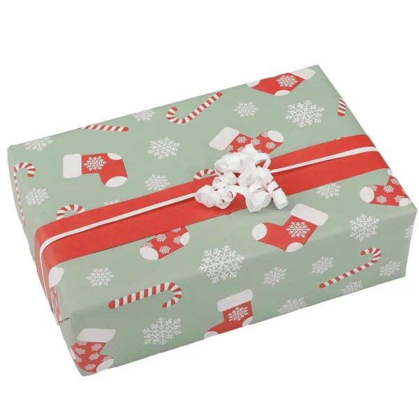 Geschenkpapier^DecoWoerner Doppelseitiges Geschenkpapier Zuckerstangen Und Socken, Mint / Rot grün