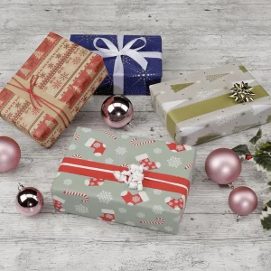 Geschenkpapier^DecoWoerner Doppelseitiges Geschenkpapier Weihnachtsbäume / Creme gold