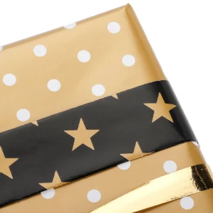 Geschenkpapier^DecoWoerner Doppelseitiges Weihnachts-Geschenkpapier In Schwarz & Mit Sternen & Punkten – 50 M Geschenkpapier-Rolle gold