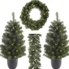 Weihnachtsbeleuchtung | Weihnachtskränze^DecoWoerner Eingangstüren LED Weihnachtsdeko-Komplettset grün