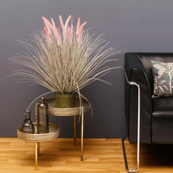 Dekogras^DecoWoerner Feines Deko-Federborstengras In Silber- Im Edlen Zinktopf 70 Cm rosa