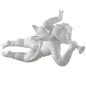 Xxl Weihnachtsdeko^DecoWoerner Fliegende Barock Engelfigur Mit Horn, 120 Cm, weiß