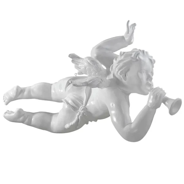 Xxl Weihnachtsdeko^DecoWoerner Fliegende Barock Engelfigur Mit Horn, 120 Cm, weiß