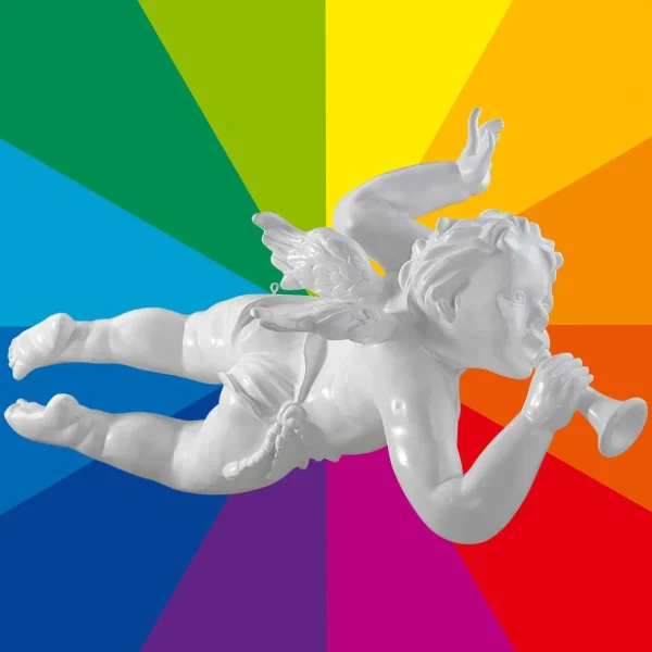 Weihnachtsfiguren^DecoWoerner Fliegende Barock Engelfigur Mit Horn, 120 Cm Lang, Wunschfarbe