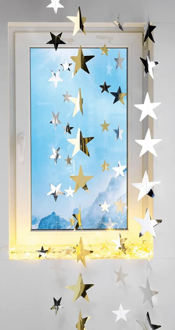 Weihnachtssterne^DecoWoerner Folien-Sternenkette 15 Cm Ø, 200 Cm silber