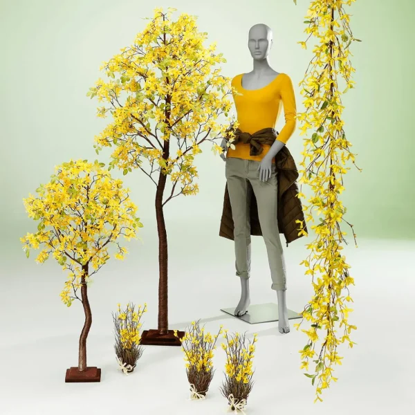 Kunstbäume^DecoWoerner Forsythien-Kunstbaum Mit Standplatte 200 Cm gelb