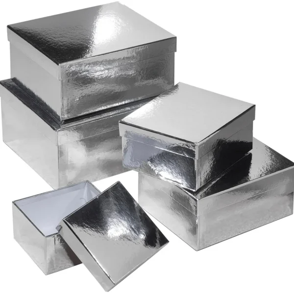 Geschenkboxen^DecoWoerner Geschenkkartonage Metallic, , 5tlg. silber