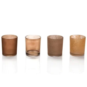 Sommerdeko^DecoWoerner Glas Teelichthalter-Set 4 Stück 7 X 8 Cm braun