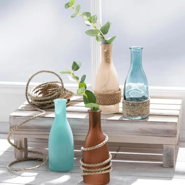 Pflanzengefäße & Dekorationshilfen^DecoWoerner Glasvasen-Set 18 Cm Hoch, 4tlg., Türkis/sand mehrfarbig