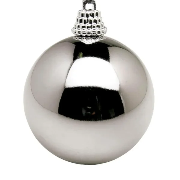 Weihnachtskugeln^DecoWoerner Glänzende, Stahle Weihnachtskugeln Aus Plastik, 6 Cm Ø – 24 Stück Grau
