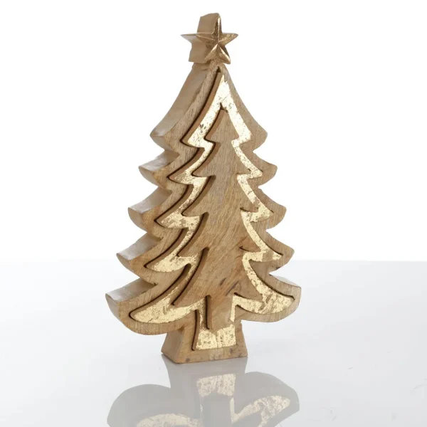 Weihnachtsfiguren^DecoWoerner Holz-Aufsteller "Tanne" 26 Cm Hoch gold