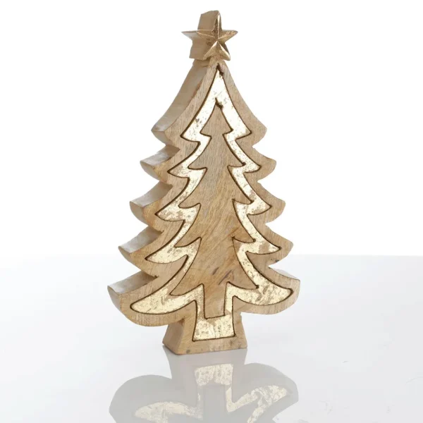 Weihnachtsfiguren^DecoWoerner Holz-Aufsteller "Tanne" 26 Cm Hoch gold