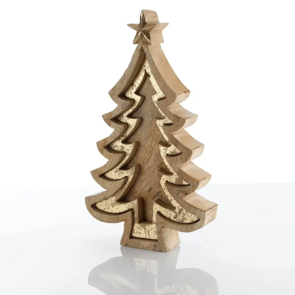 Weihnachtsfiguren^DecoWoerner Holz-Aufsteller "Tanne" 26 Cm Hoch gold