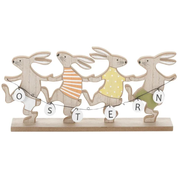 Osterdeko^DecoWoerner Holz-Aufsteller Tanzende Oster-Hasen Mit "Ostern-Schrifftzug" 30 Cm braun