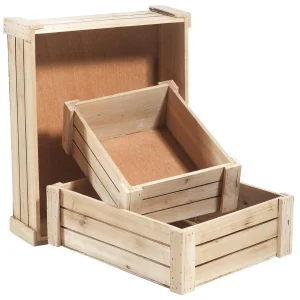 Pflanzengefäße & Dekorationshilfen^DecoWoerner Holzkisten-Satz, Natur braun