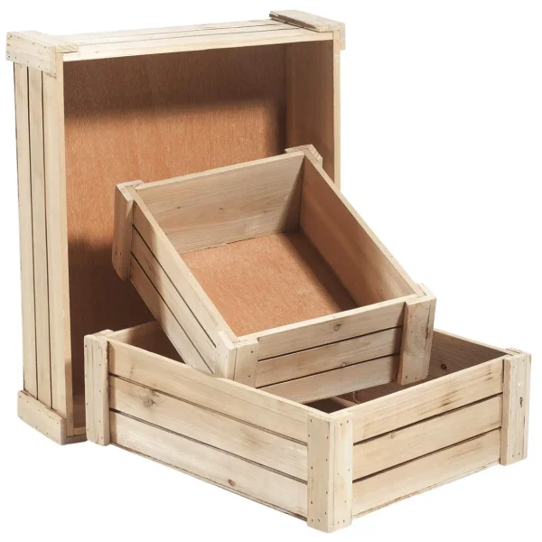 Pflanzengefäße & Dekorationshilfen^DecoWoerner Holzkisten-Satz, Natur braun