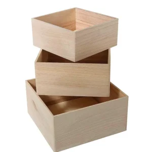 Pflanzengefäße & Dekorationshilfen^DecoWoerner Holzkisten-Satz Quadratisch, Set à 3 Stück Naturholz