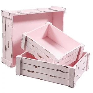 Pflanzengefäße & Dekorationshilfen^DecoWoerner Holzkisten-Satz, rosa