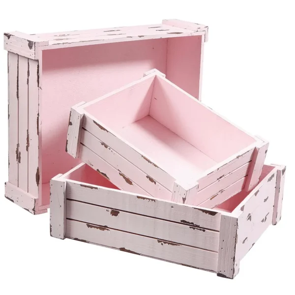 Pflanzengefäße & Dekorationshilfen^DecoWoerner Holzkisten-Satz, rosa