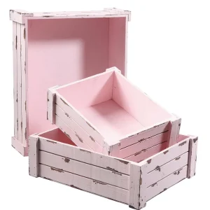 Pflanzengefäße & Dekorationshilfen^DecoWoerner Holzkisten-Satz, rosa