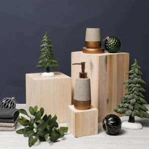 Warenpräsentation | Naturdeko^DecoWoerner Holz-Minisäulen Set Natur Beige