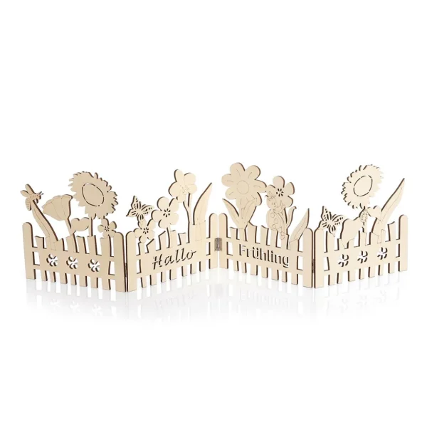 Naturdeko^DecoWoerner Holz-Zaun-Aufsteller Sommer-Blumen-Silhouetten, 81 Cm braun