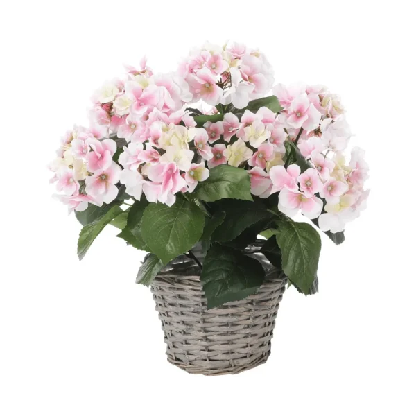 Kunstblumen^DecoWoerner Künstliche Deko Hortensien Im Korb , 44 Cm rosa