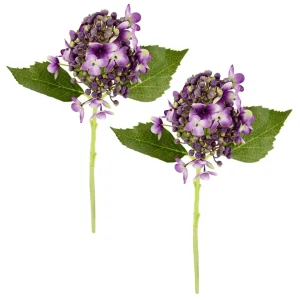 Kunstblumen^DecoWoerner Künstliche Hortensien Blumen Lila, 39 Cm, 2 Stück violett