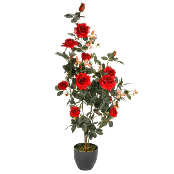 Kunstbäume | Kunstblumen^DecoWoerner Künstliche Rosenpflanze Im Topf 115 Cm rot