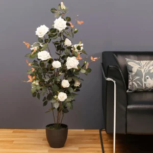 Themen-Deko | Kunstbäume^DecoWoerner Künstliche Rosenpflanze Im Topf 115 Cm weiß