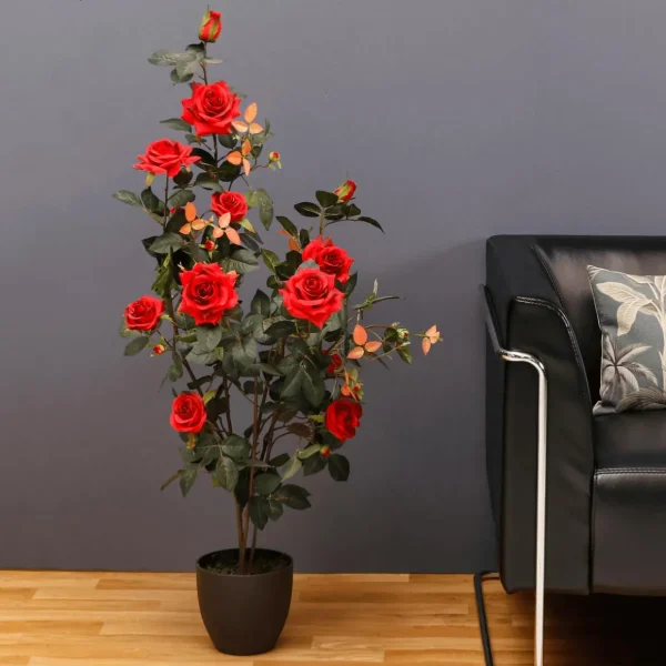 Kunstbäume | Kunstblumen^DecoWoerner Künstliche Rosenpflanze Im Topf 115 Cm rot