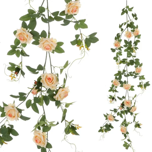 Girlanden & Ranken | Kunstblumen^DecoWoerner Künstliche Rosenranke Apricot 125 Cm Mit Haken orange