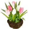 Frühlingsdeko | Kunstblumen^DecoWoerner Künstliche Tulpen Im Korb - Weiß, 25 Cm rosa