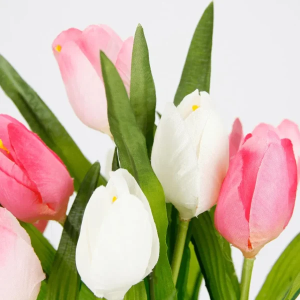 Frühlingsdeko | Kunstblumen^DecoWoerner Künstliche Tulpen Im Korb - Weiß, 25 Cm rosa