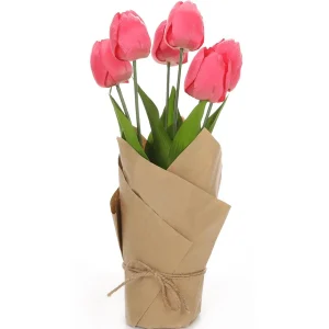 Kunstblumen^DecoWoerner Künstliche Tulpen Mit Papier Umwickelt rosa