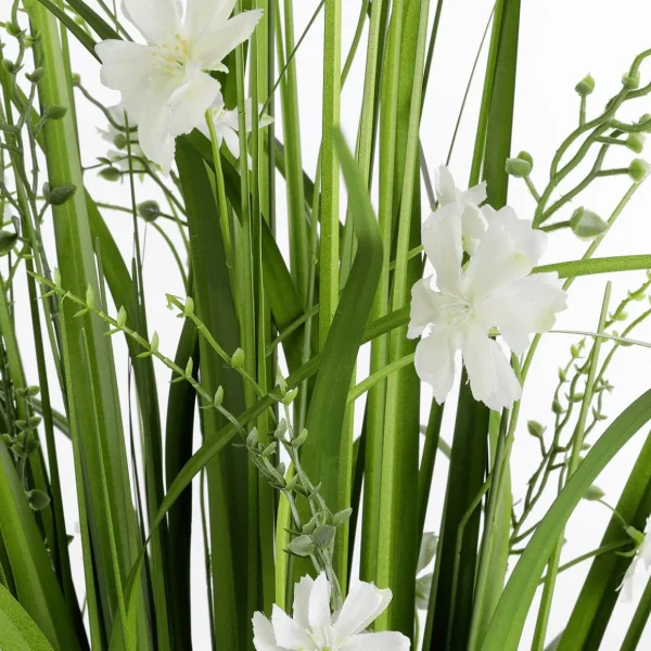 Dekogras^DecoWoerner Künstlicher Dekogras Mit en Blüten 48 Cm weiß