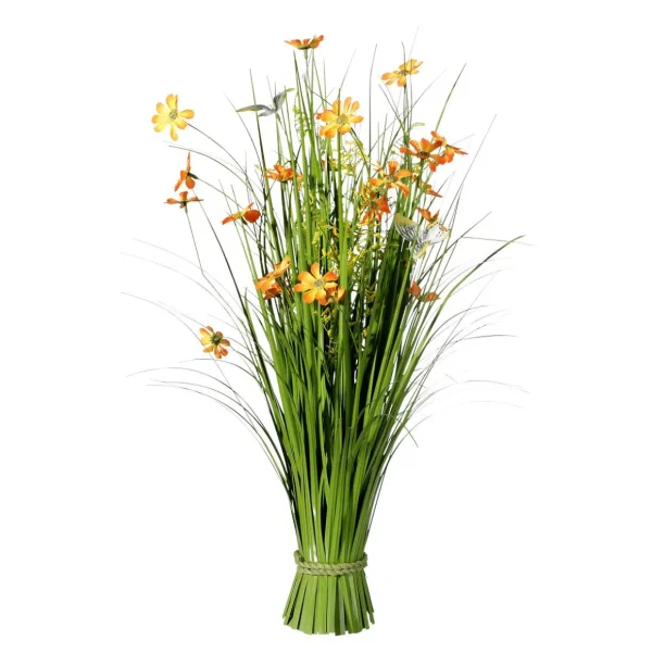 Frühlingsdeko | Dekogras^DecoWoerner Künstlicher Grasbund Mit Blüten 67 Cm orange