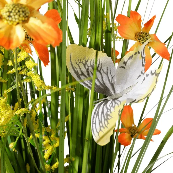 Frühlingsdeko | Dekogras^DecoWoerner Künstlicher Grasbund Mit Blüten 67 Cm orange