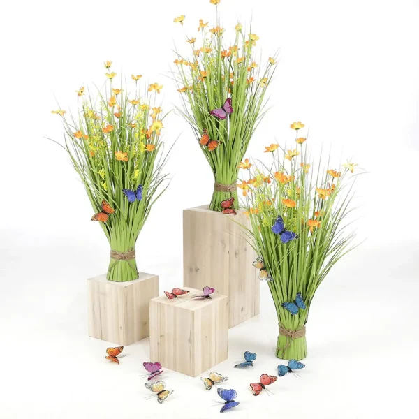 Frühlingsdeko | Dekogras^DecoWoerner Künstlicher Grasbund Mit Blüten 67 Cm orange