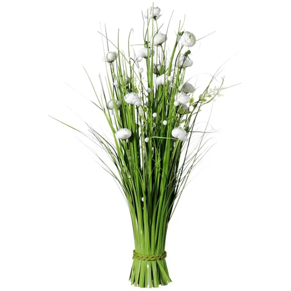 Frühlingsdeko | Dekogras^DecoWoerner Künstlicher Grasbund Mit Weißen Blüten 70 Cm grün