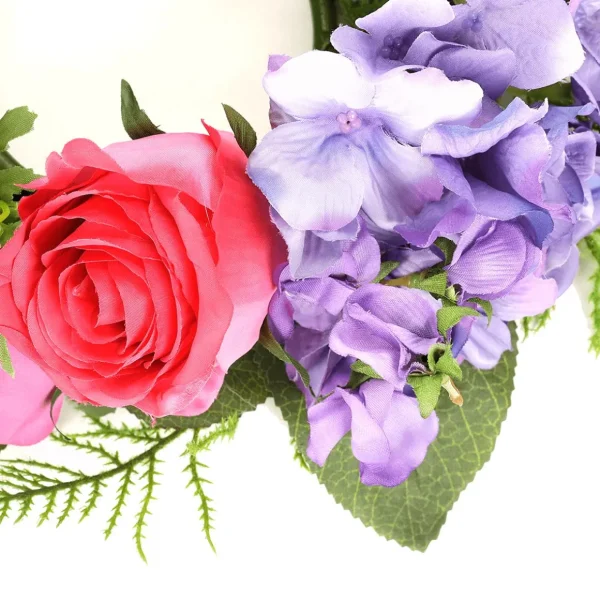 Frühlingsdeko | Blumensträuße & Blumenkränze^DecoWoerner Künstlicher Hortensien-Rosen-Blumen-Türkranz Lila Rot 30 Cm Ø violett
