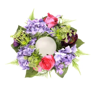 Frühlingsdeko | Blumensträuße & Blumenkränze^DecoWoerner Künstlicher Hortensien-Rosen-Blumen-Türkranz Lila Rot 30 Cm Ø violett