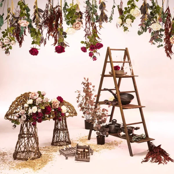 Themen-Deko | Kunstblumen^DecoWoerner Künstlicher Rosenzweig, 73 Cm, Burgundy rot