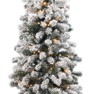 Künstliche Weihnachtsbäume^DecoWoerner Künstlicher, Schmaler Tannebaum, Beschneit Mit LED 180 Cm weiß