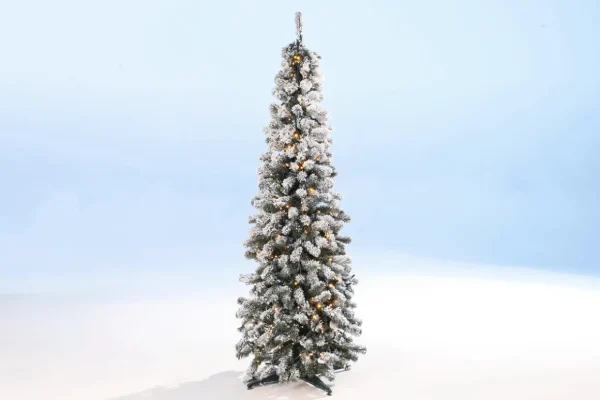 Künstliche Weihnachtsbäume^DecoWoerner Künstlicher, Schmaler Tannebaum, Beschneit Mit LED 240 Cm weiß