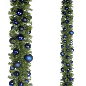 Girlanden & Ranken | Weihnachtsgirlanden^DecoWoerner Künstlicher Tannengirlande 270 Cm Mit en Kugeln, Zum Selber Schmücken blau